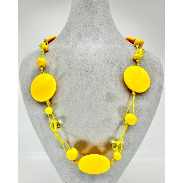 Sarı Yuvarlak Desenli Kolye